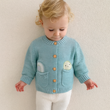 100% Knit Cotton Sage Blue Little girls' Cardigan