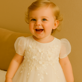 Vestido de niña de las flores de tul blanco con lazo de cinta