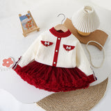 Royal Red Princess Cardigan & Skirt Set