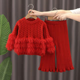 Girls’ Lux Fur-Trim Knit Set