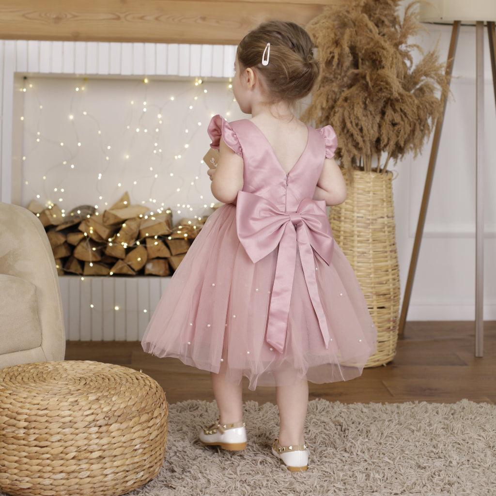 pink flower girl dress 2t Dusty rose flower girl dress Tulle flower dress Pearl flower dress Tod Colibri Fashion Studio
