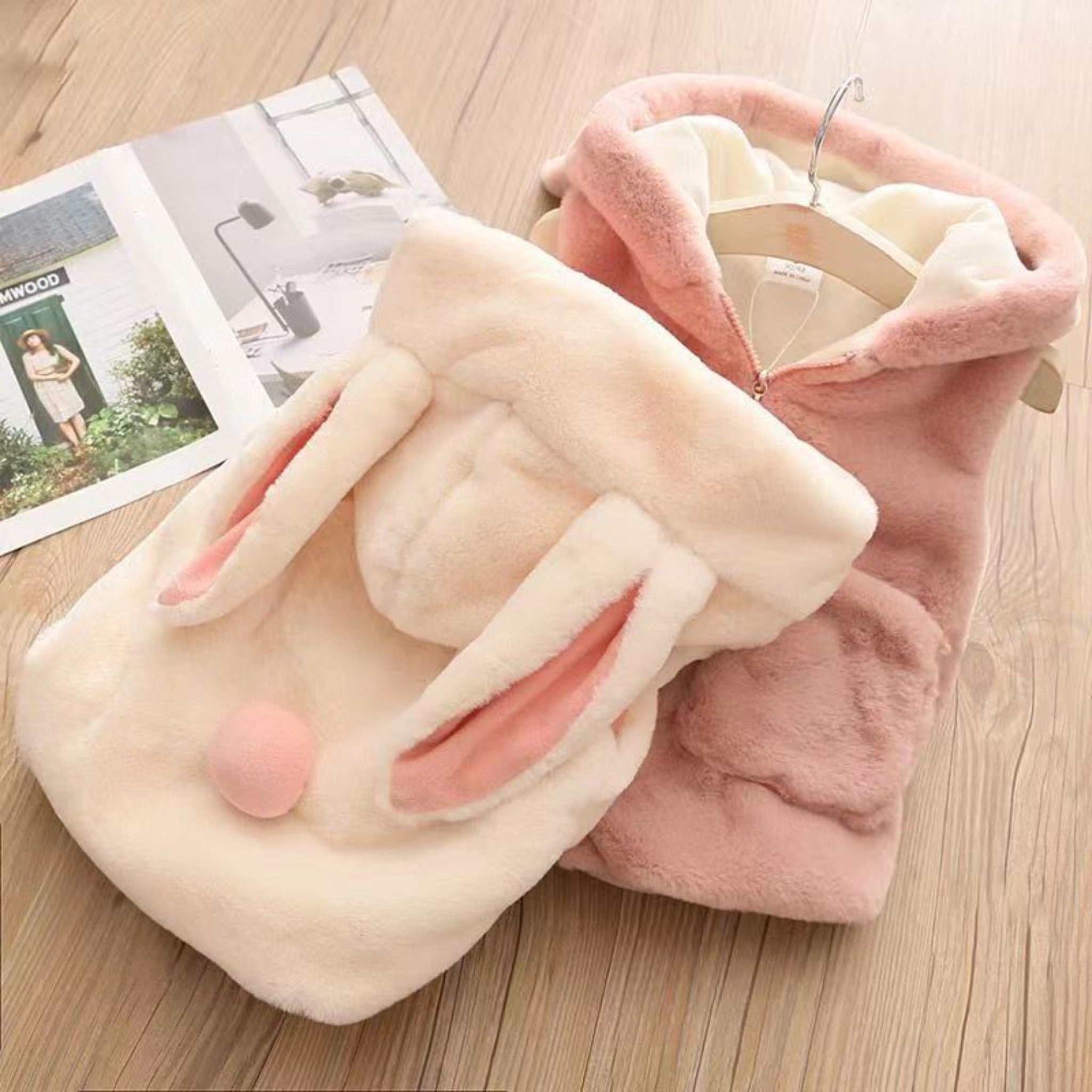 Faux Fur Bunny Ears Warm Hooded Vest