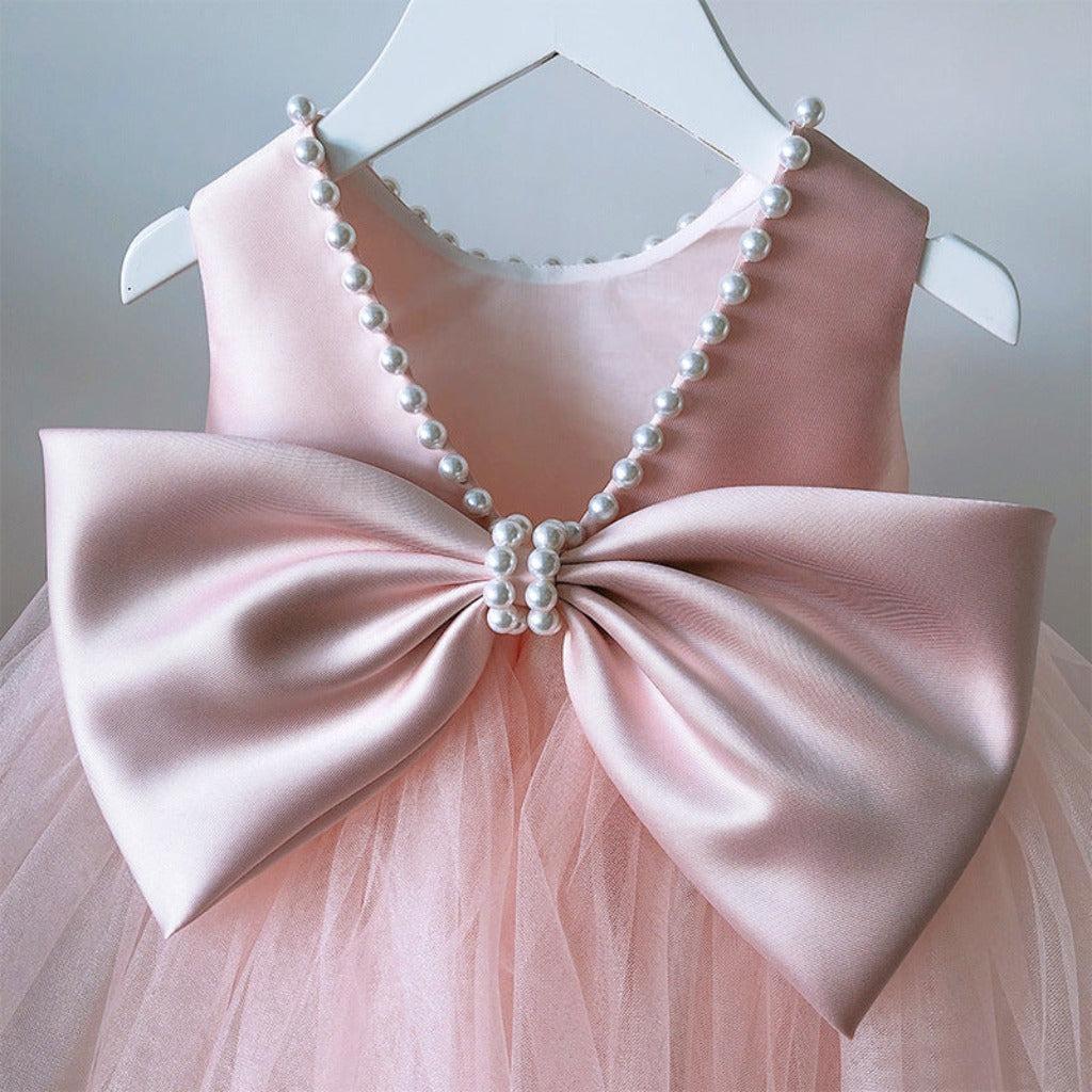 Flower Girls' Blossom Dress with Ribbon and Pearls