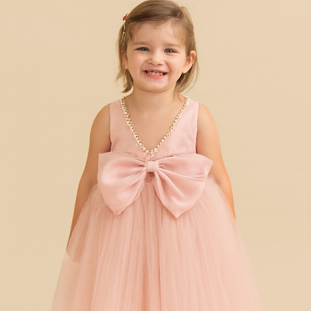 Flower Girls' Blossom Dress with Ribbon and Pearls