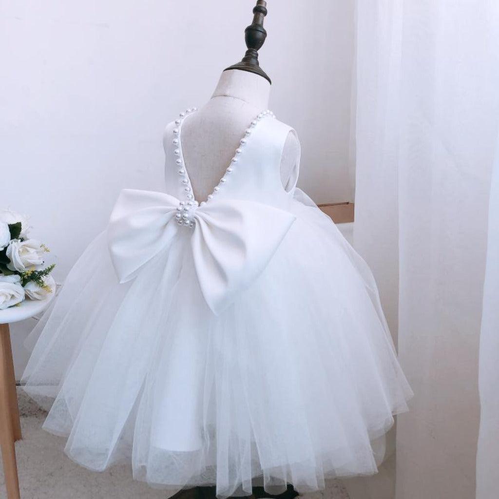 Flower Girls' Blossom Dress with Ribbon and Pearls