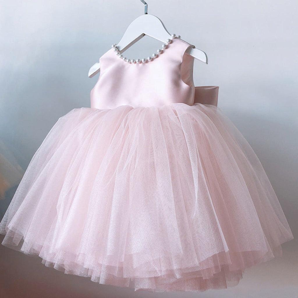 Flower Girls' Blossom Dress with Ribbon and Pearls