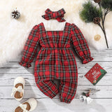 Christmas Red Plaid Romper with Bow