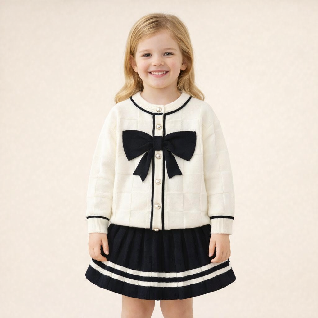 Girls Bow Knit Cardigan & Dress Set