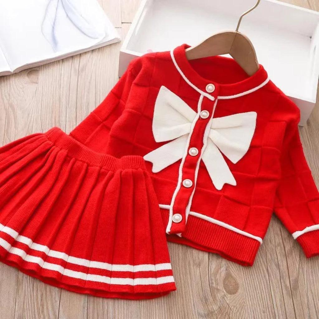 Girls Bow Knit Cardigan & Dress Set