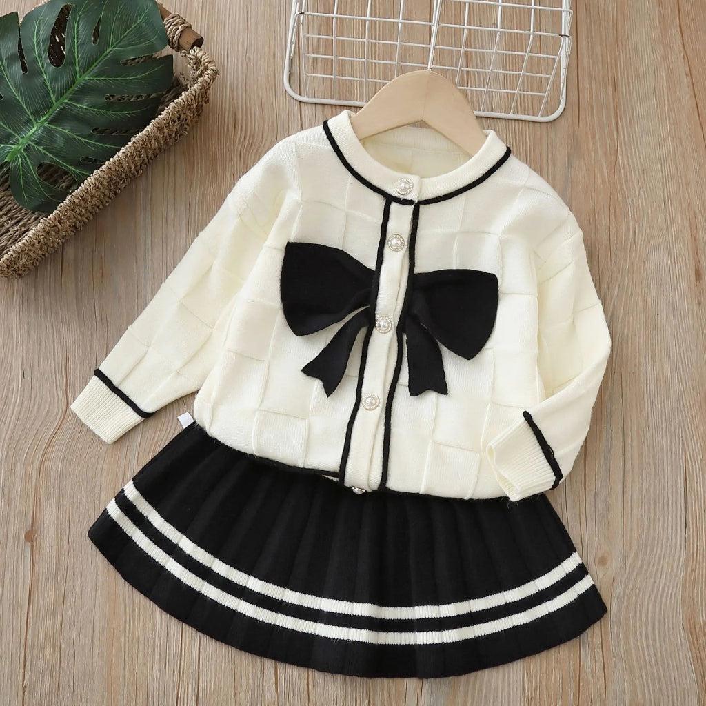 Girls Bow Knit Cardigan & Dress Set