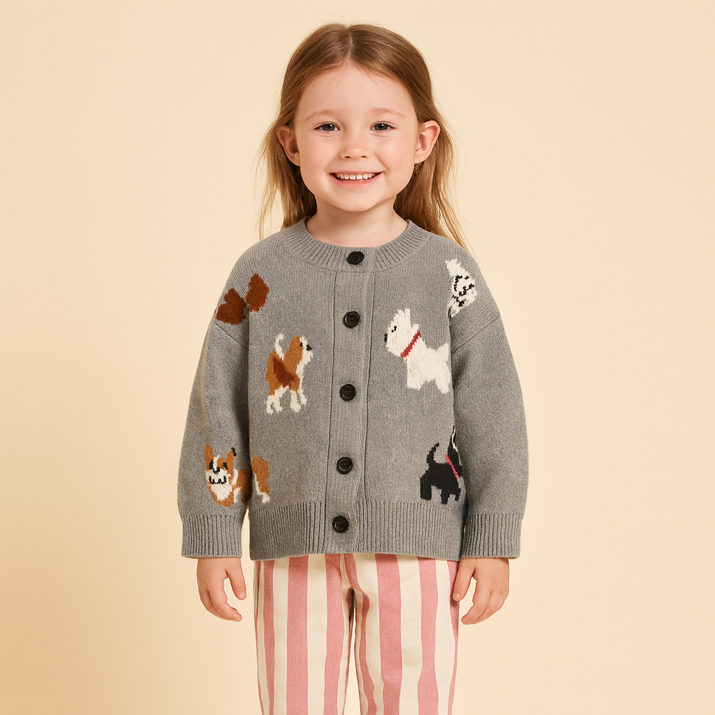 Girls’ Cardigan with Embroidered Dogs