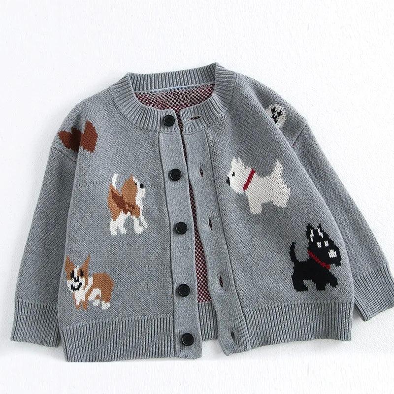 Girls’ Cardigan with Embroidered Dogs