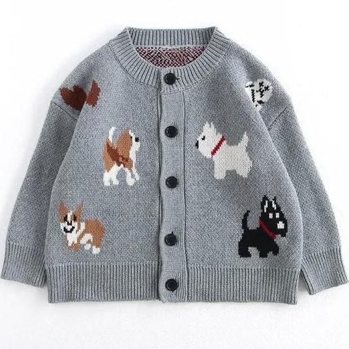 Girls’ Cardigan with Embroidered Dogs