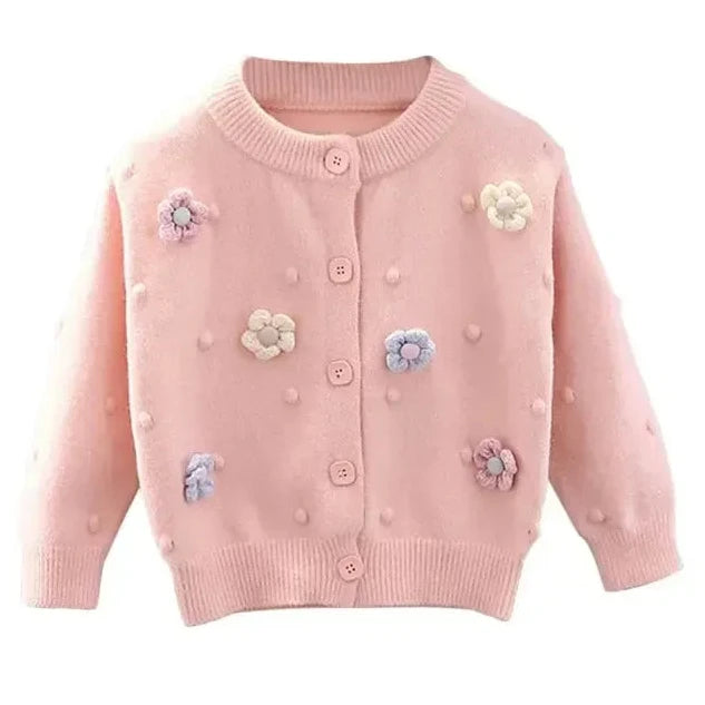 Girls’ Charming Knit Cardigan with Flowers