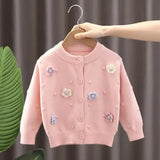 Girls’ Charming Knit Cardigan with Flowers