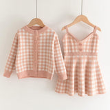 Girls' Checkered Dress and Cardigan