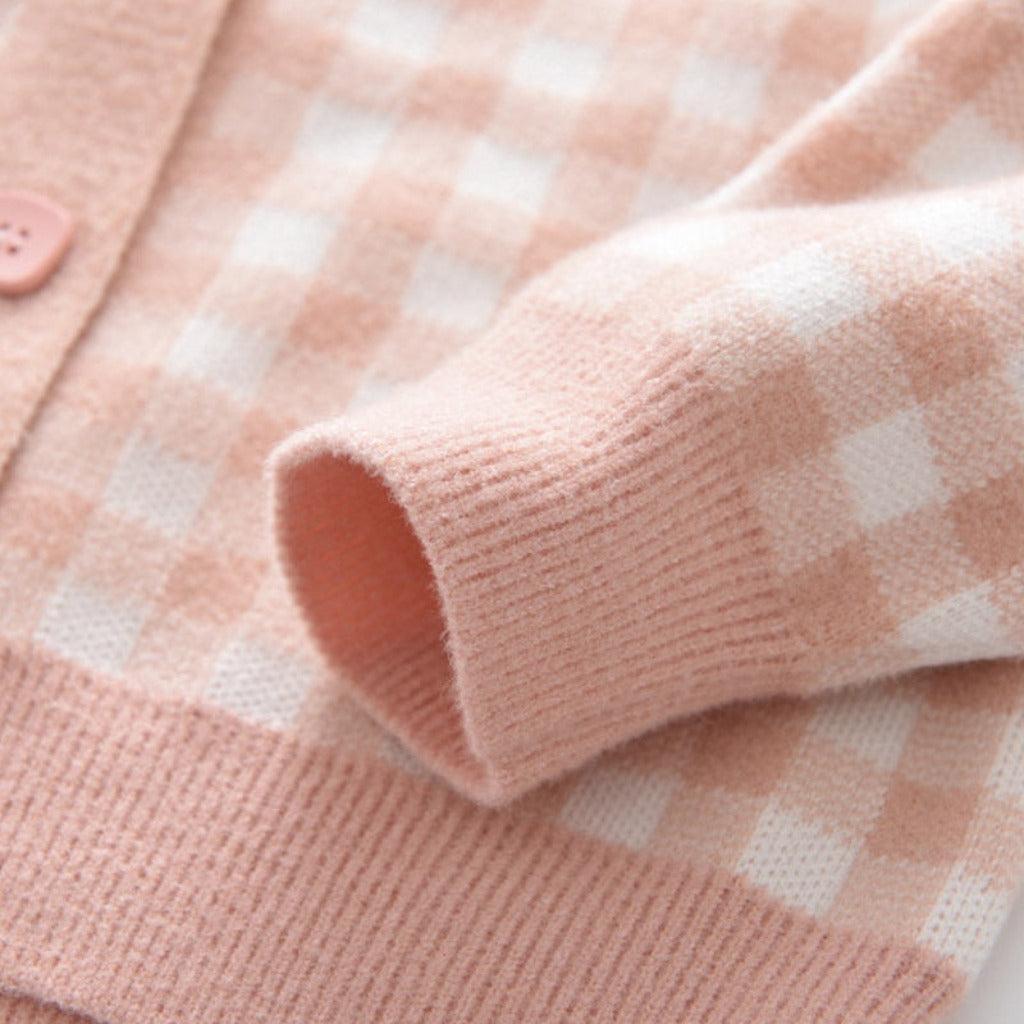 Girls' Checkered Dress and Cardigan