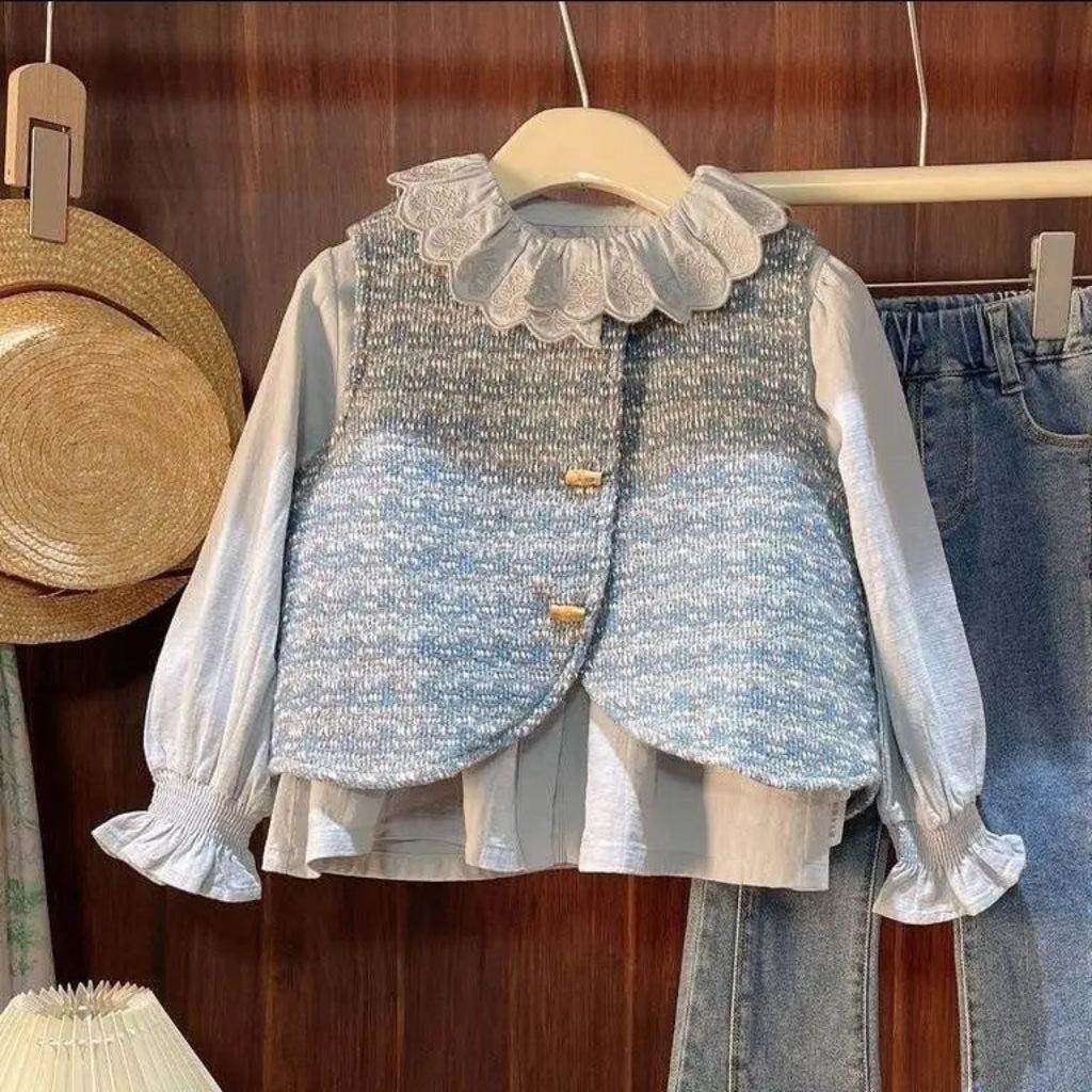 Girl's Classic Cardigan & Jeans 3 Piece
