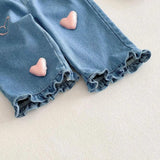 Girls' Denim Pants with Pink Hearts