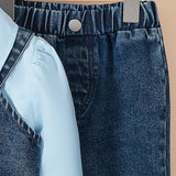 Girls’ Denim Set with Pearls