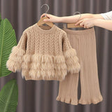 Girls’ Lux Fur-Trim Knit Set