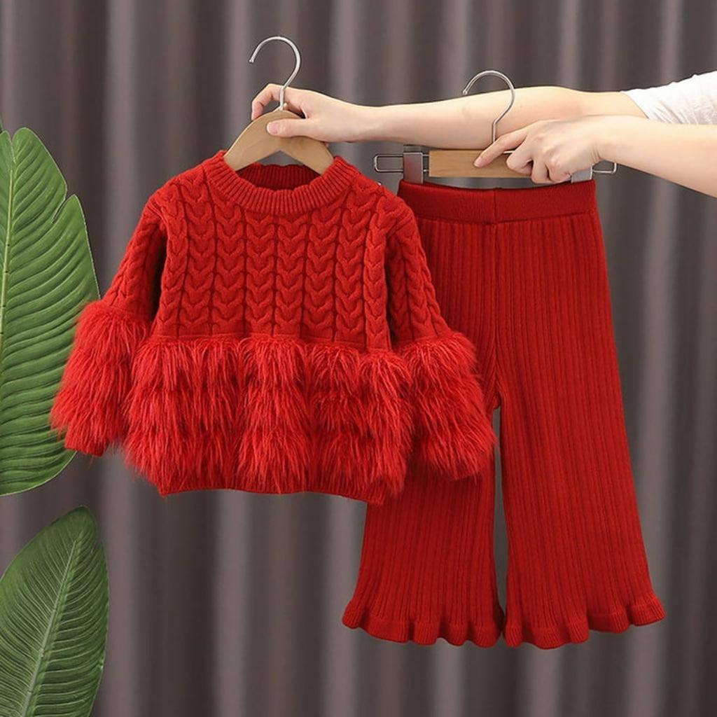 Girls’ Lux Fur-Trim Knit Set