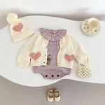 Heart Patch Knit Cardigan with Hat