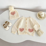 Heart Patch Knit Cardigan with Hat