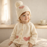 Heart Patch Knit Cardigan with Hat