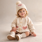 Heart Patch Knit Cardigan with Hat