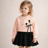 Conjunto de cárdigan y falda de algodón tejido para niña pequeña