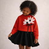 Conjunto de cárdigan y falda de algodón tejido para niña pequeña