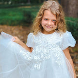 All White Tulle Flower Girl Dress with Ribbon Bow