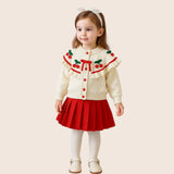 Holiday Cherry Knit Ruffle Cardigan & Skirt