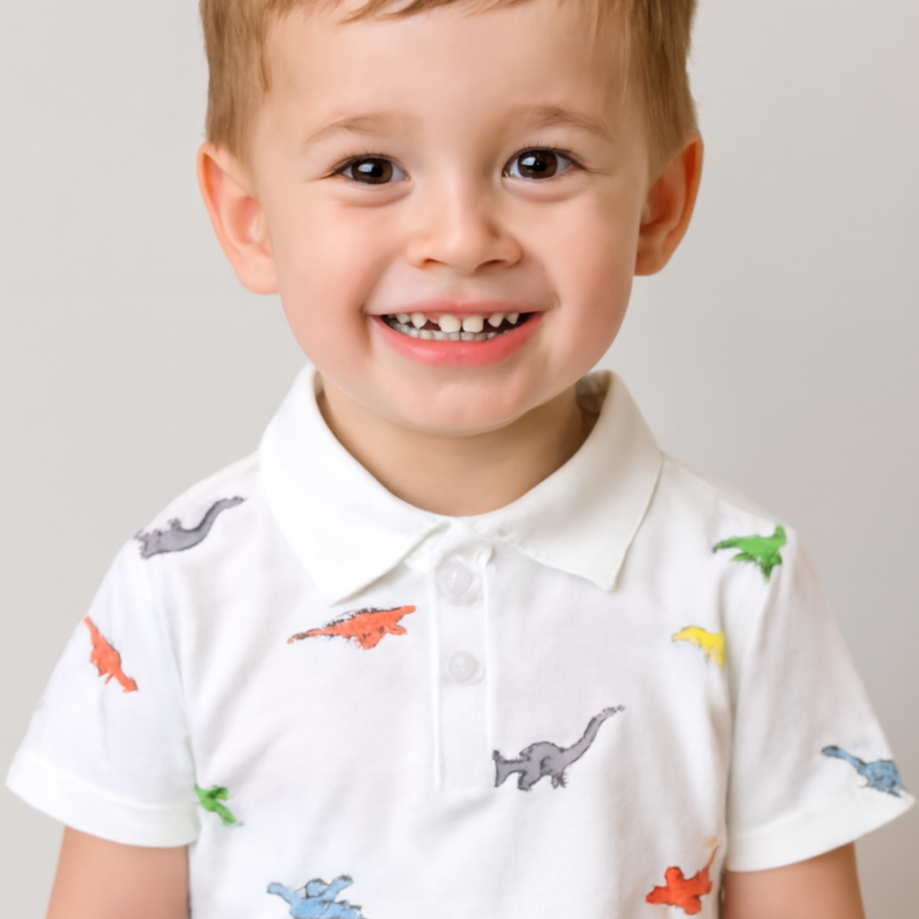 Kids Short Sleeve Dinosaur Polo Shirt