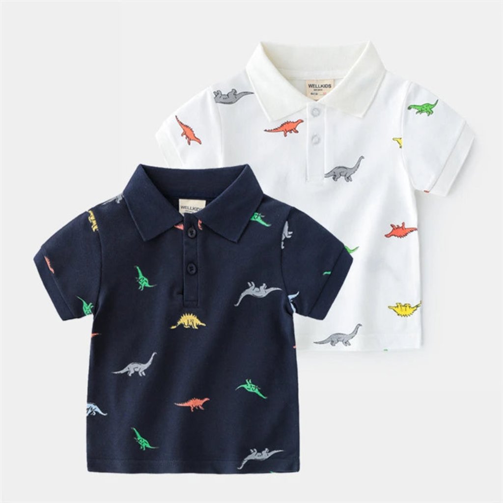 Kids Short Sleeve Dinosaur Polo Shirt