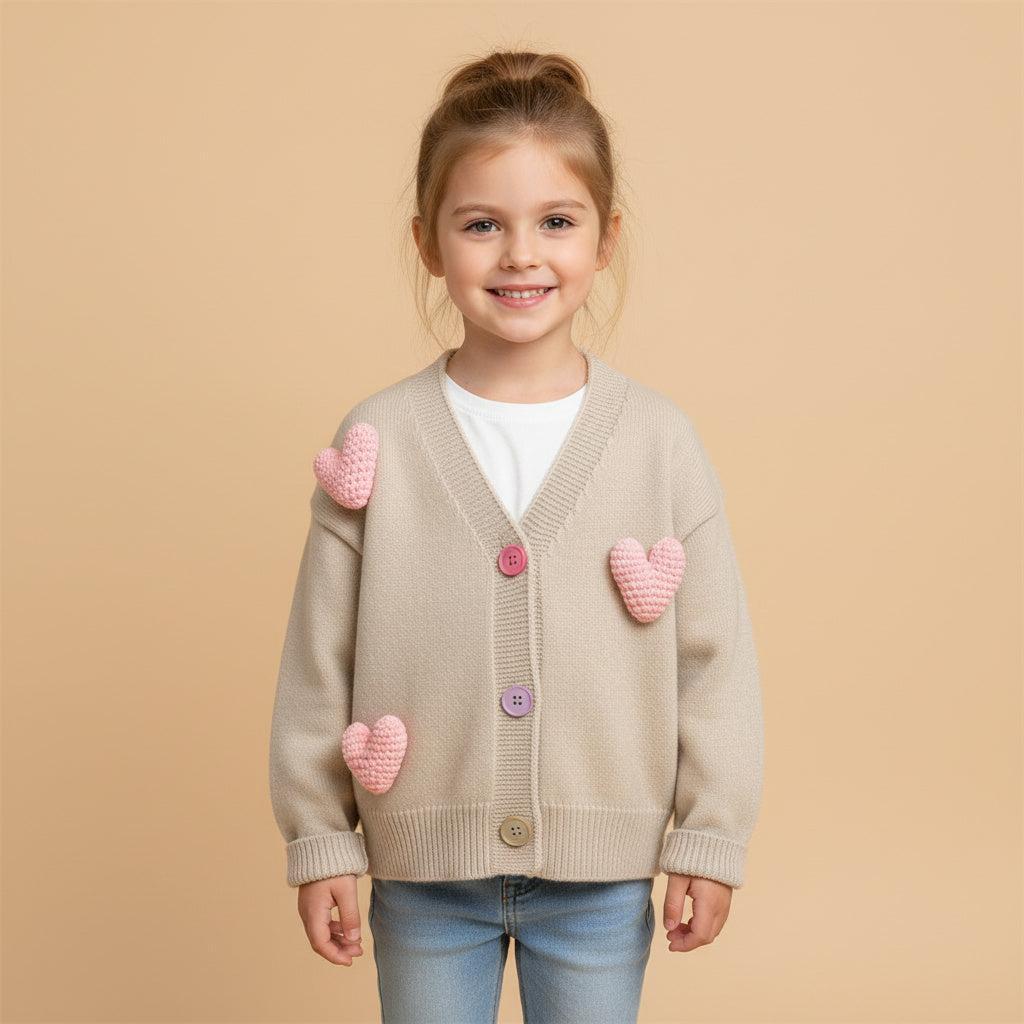 Knit Cotton Cardigan with Hearts