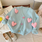 Knit Cotton Cardigan with Hearts
