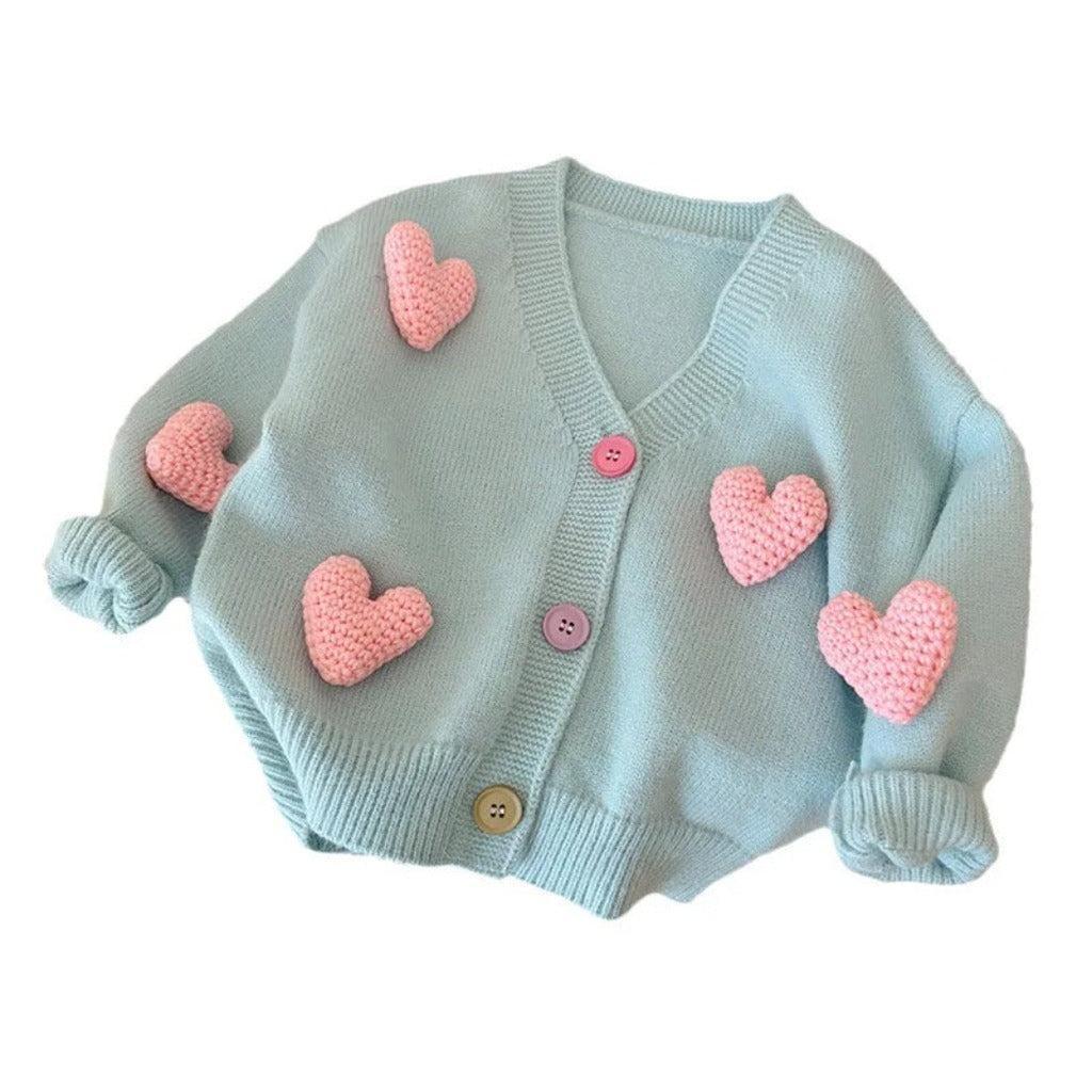 Knit Cotton Cardigan with Hearts