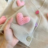 Knit Cotton Cardigan with Hearts