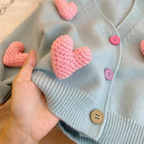 Knit Cotton Cardigan with Hearts