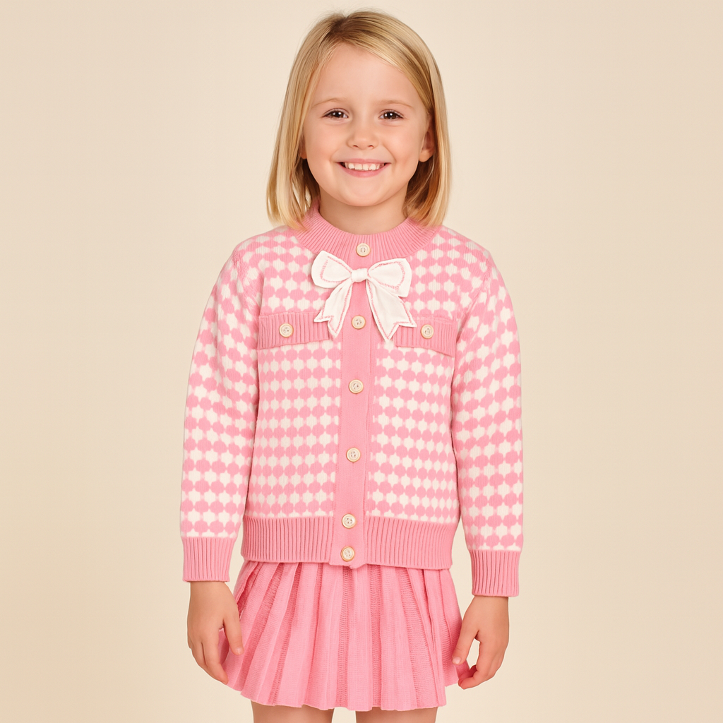 Knit Cotton Girls' Cardigan & Skirt Set