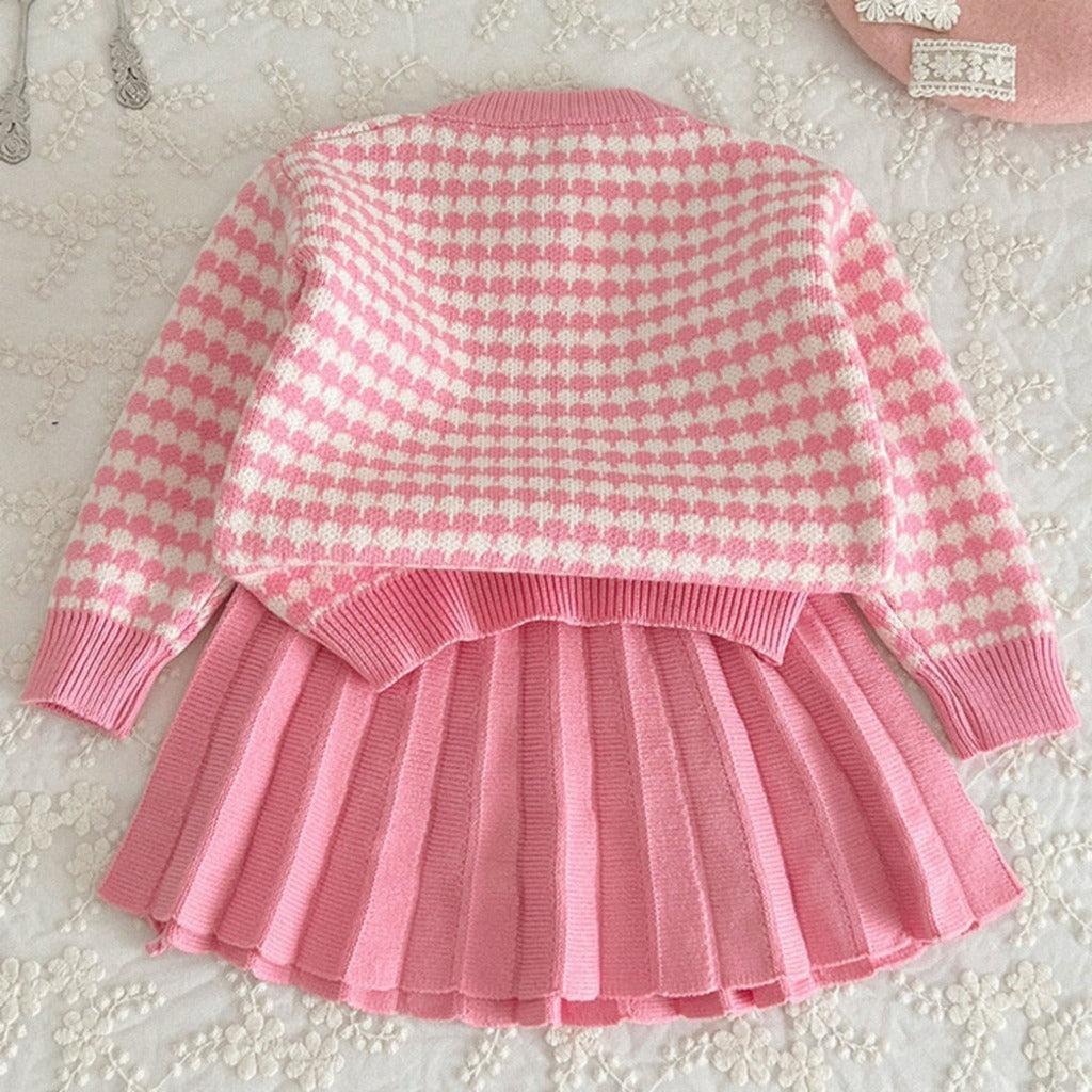 Knit Cotton Girls' Cardigan & Skirt Set