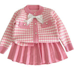 Knit Cotton Girls' Cardigan & Skirt Set