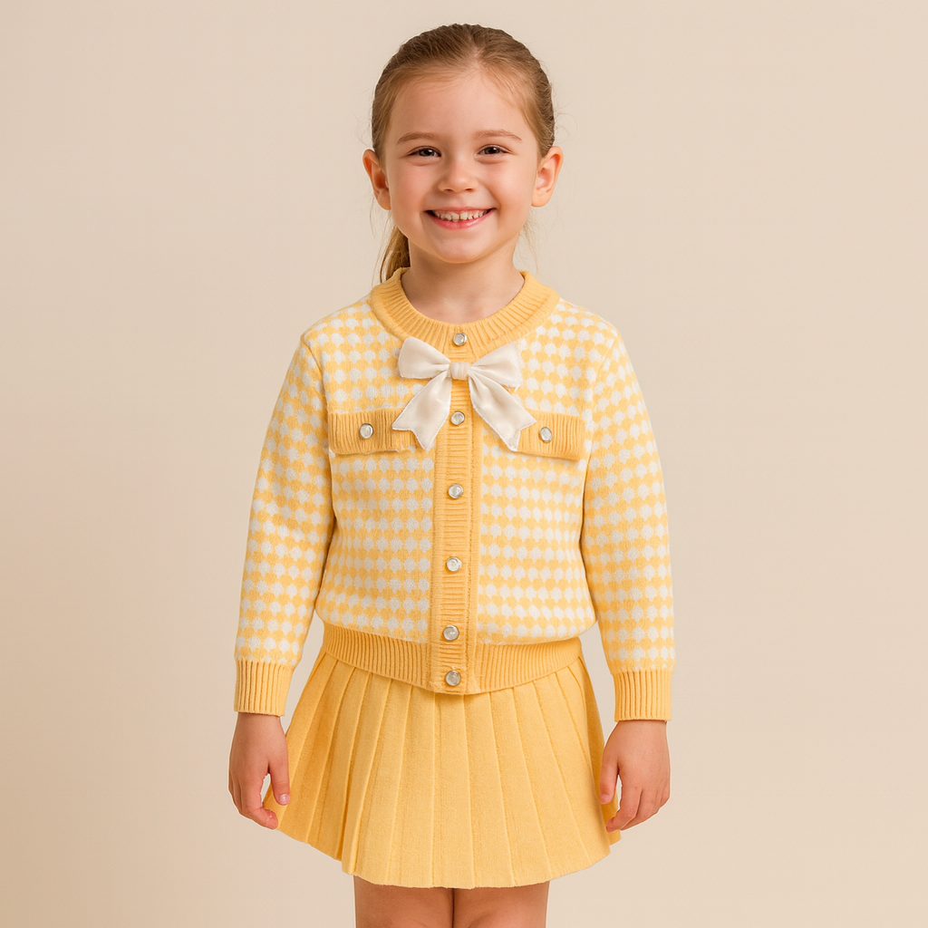 Knit Cotton Girls' Cardigan & Skirt Set