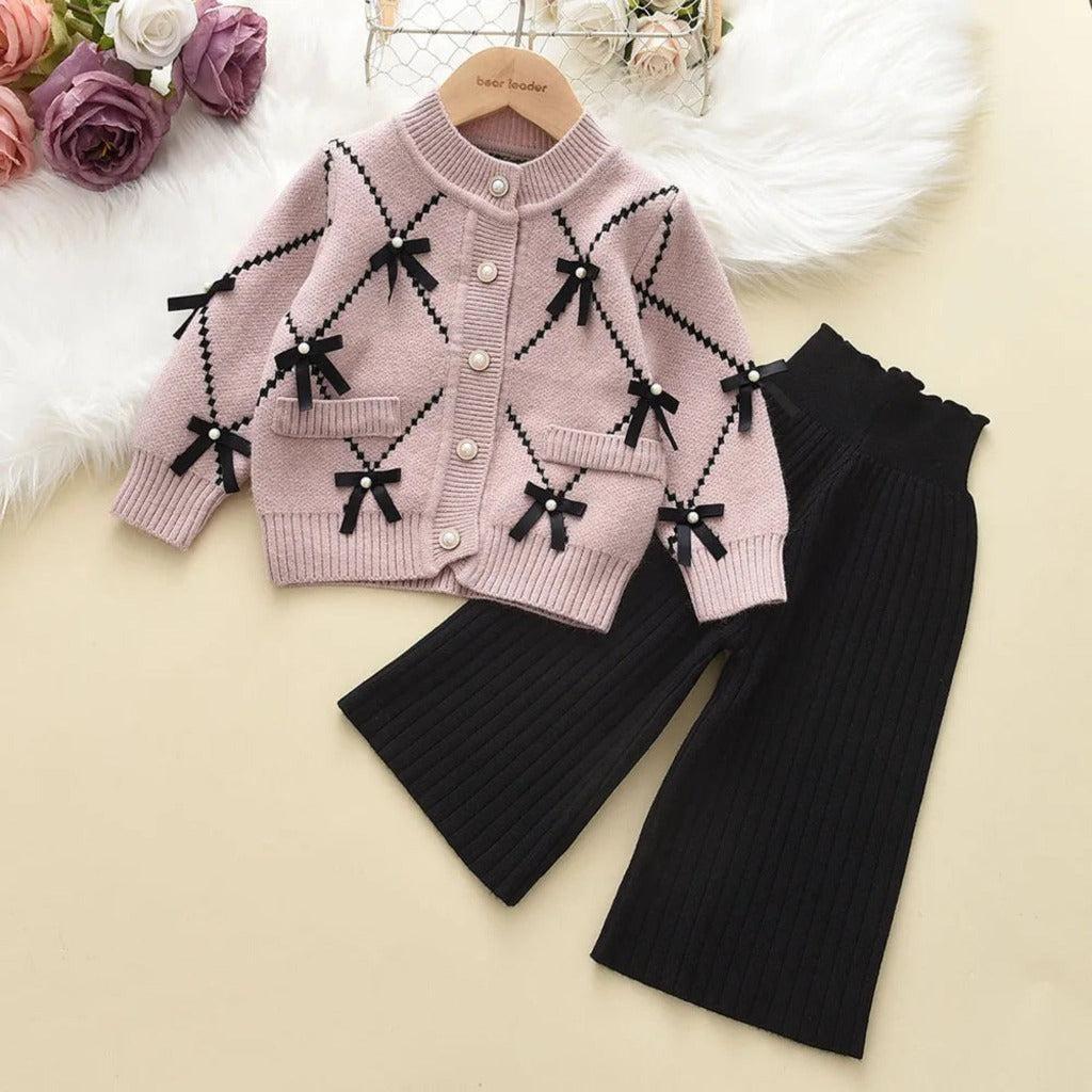 Knit Cotton Girls' Set with Pearls