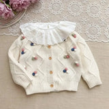 Knitted Cardigan with Colorful Pom-Pom
