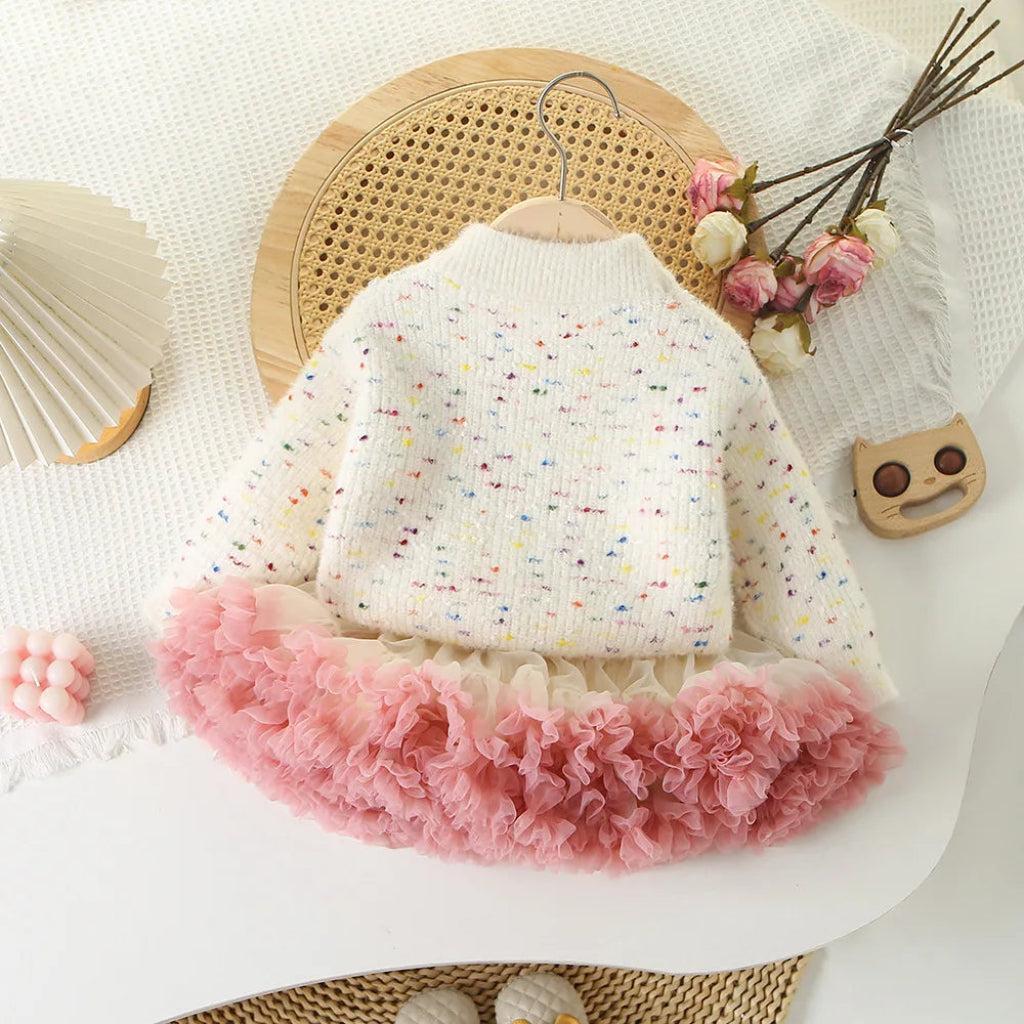 Knitted Heart Sweater & Ruffle Skirt