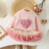 Knitted Heart Sweater & Ruffle Skirt