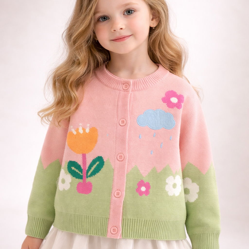 Little Girls' Floral Cardigan in Pink